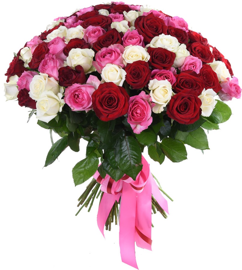 Купить цветы Букет из белых, красных и розовых роз