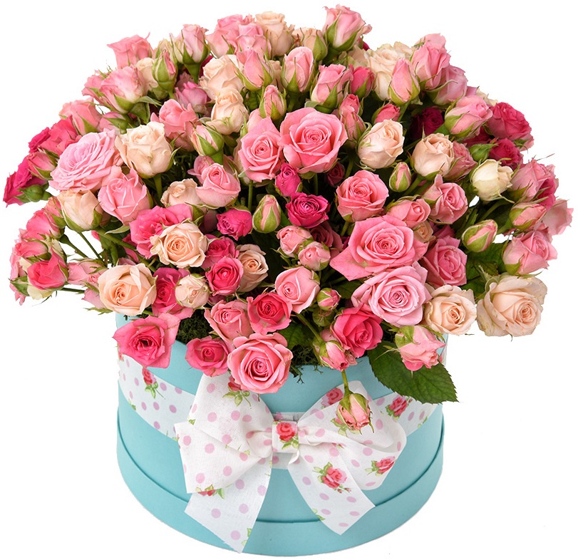 Купить цветы Розовые кустовые розы в коробке