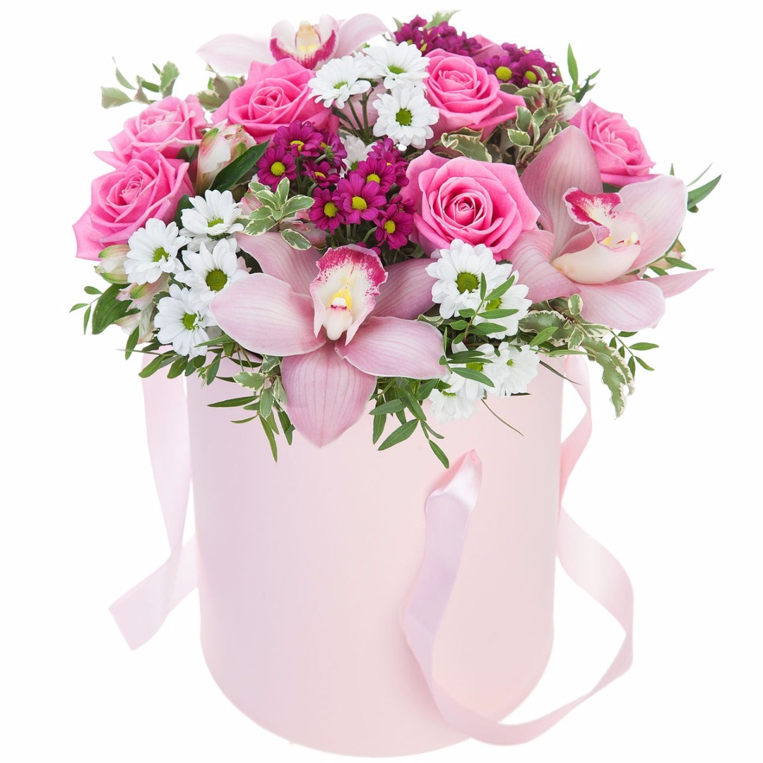Купить цветы Коробка с розовыми орхидеями